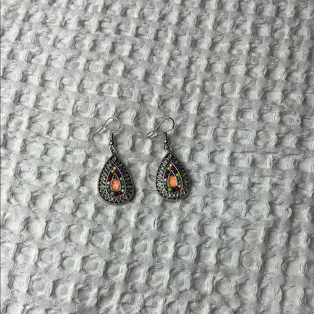 Silver Teardrop Earrings with Decorative Detail